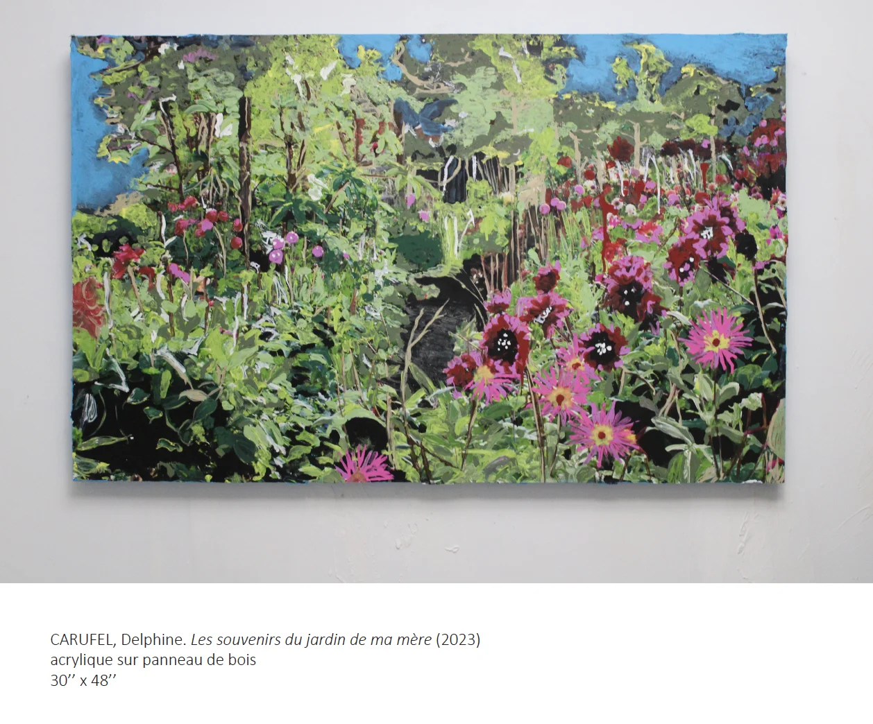 Peinture d'un jardin garni verdâtre et rose