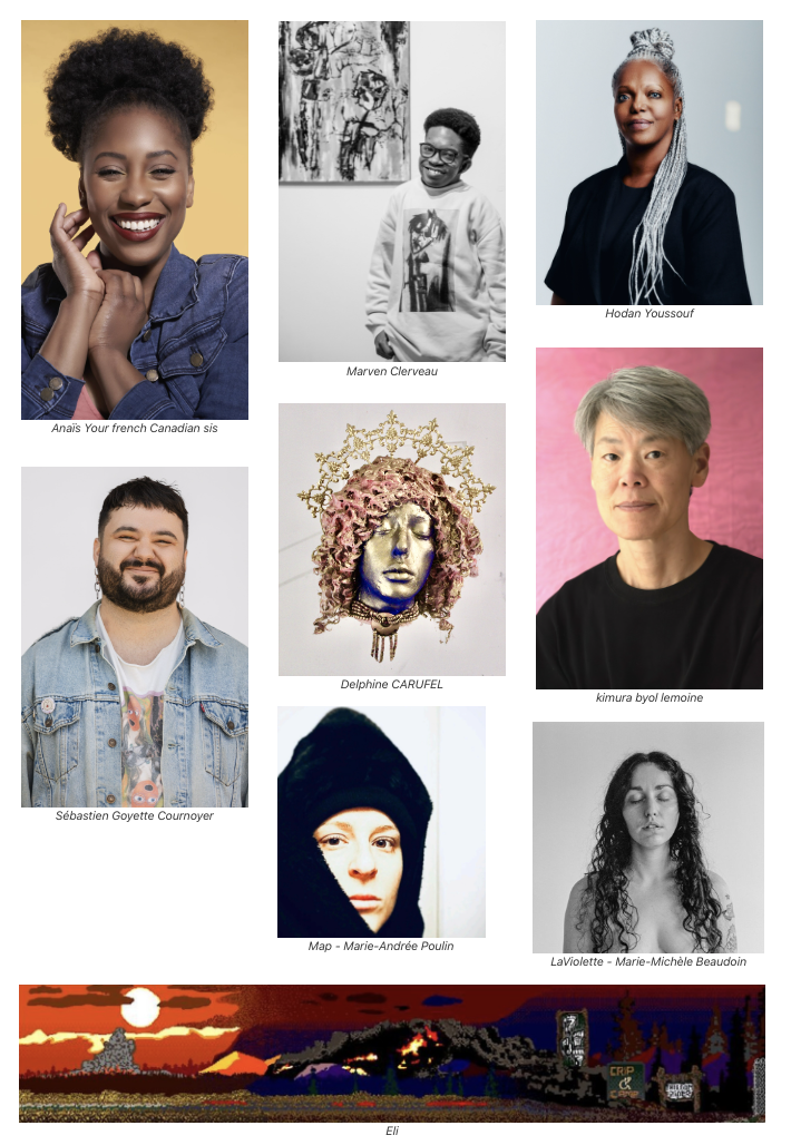 Artistes de la boutique dc-art le portrait des artistes Anaïs, Marven, Hodan, Sébastien, Delphine, Kimura, Map, Laviolette et Eli.