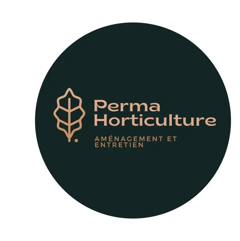 Llogo permahorticulture beige sur fond vert foret